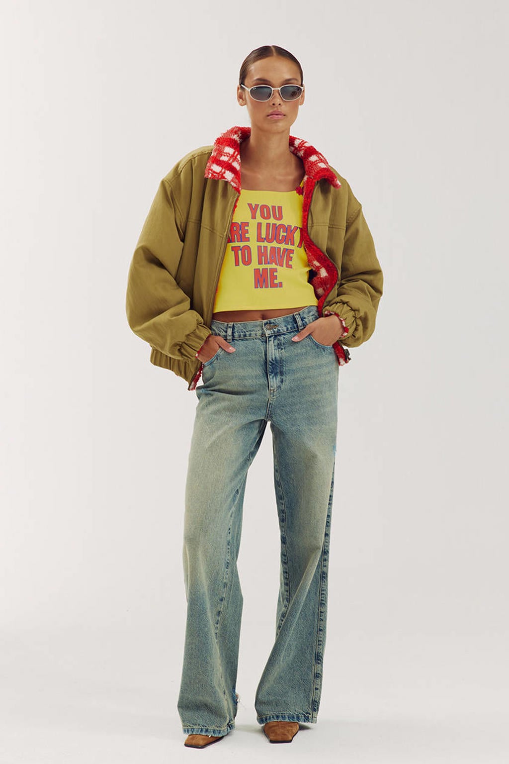 Harper & Yve x Tessa van Montfoort geruite jas - kaki