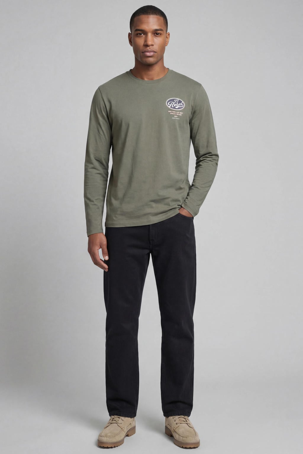 JJ REBEL regular fit longsleeve met logo - tea leaf