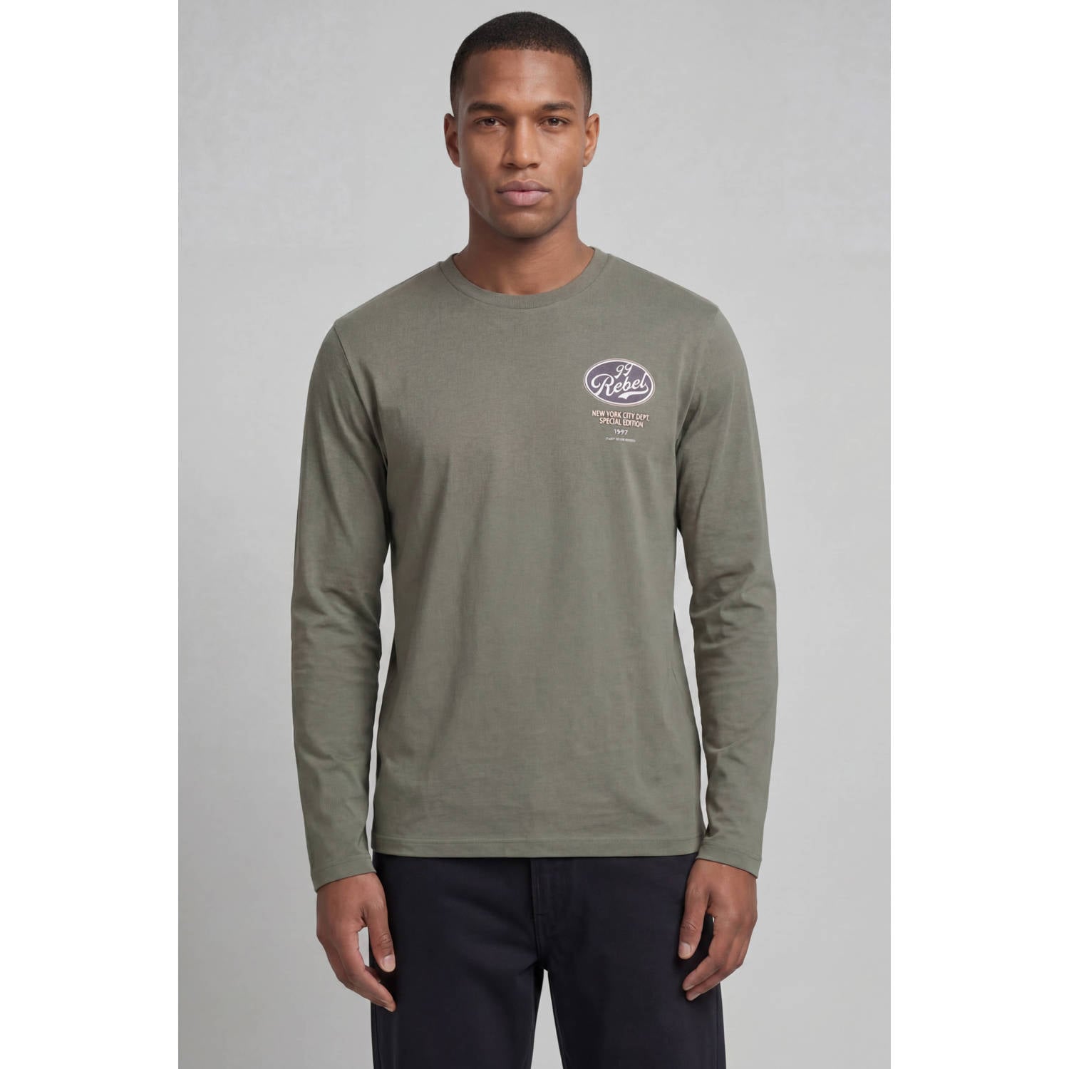 JJ REBEL regular fit longsleeve met logo tea leaf