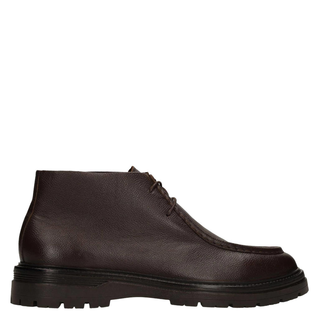 Manfield leren veterboots met profielzool - bruin