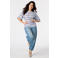 MS Mode Plus Size gestreept T-shirt - lichtblauw/ecru/rood
