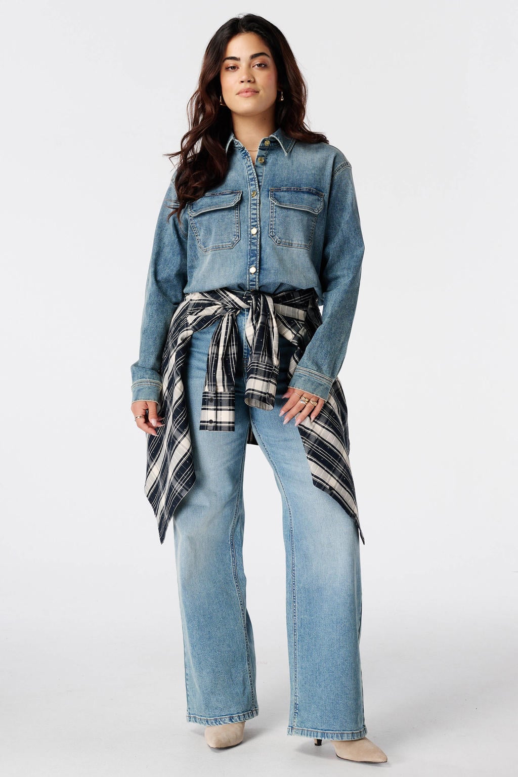 MS Mode Plus Size denim blouse - mediumblauw