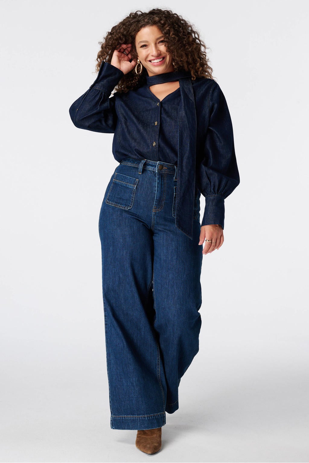 MS Mode Plus Size denim blouse - donkerblauw