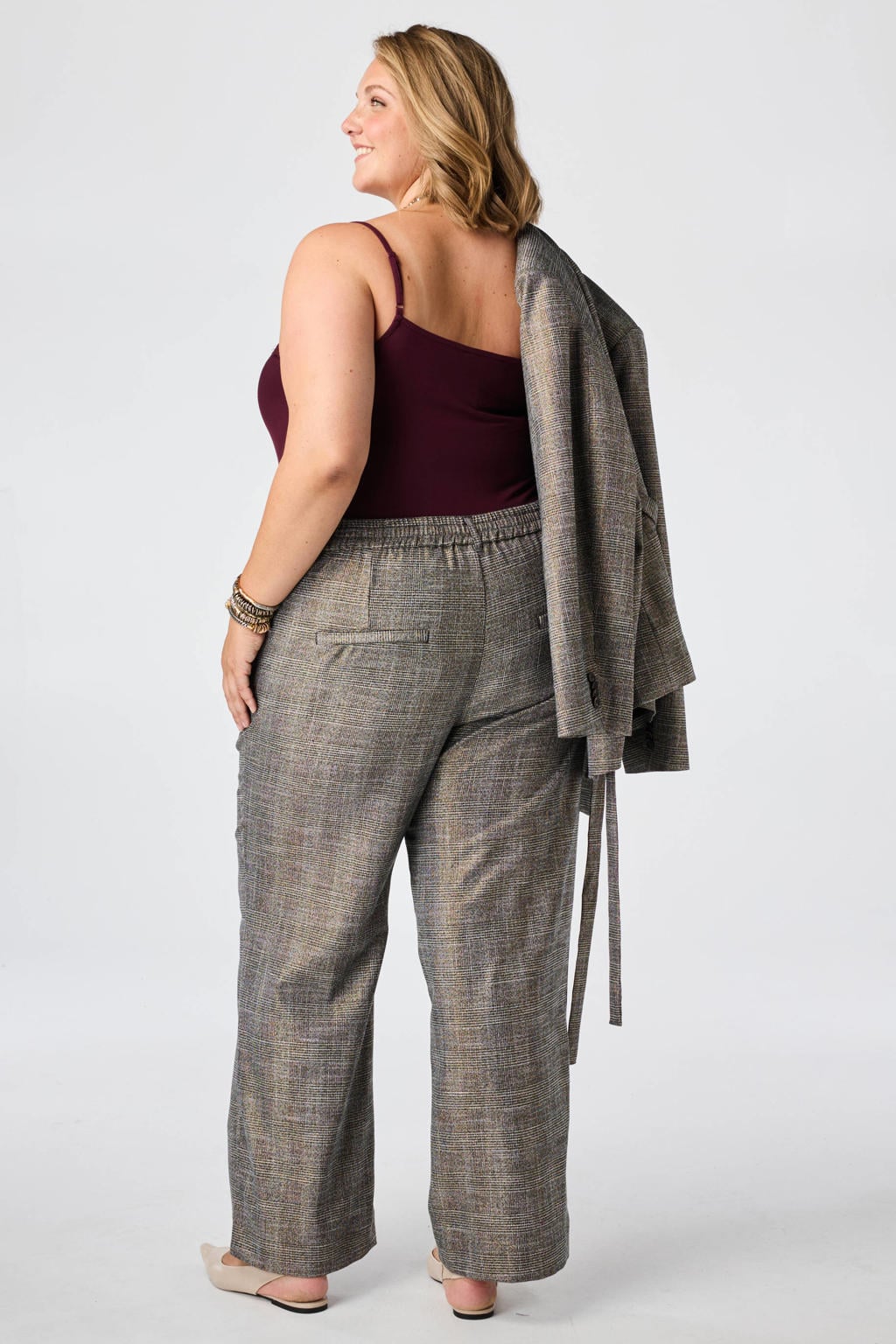 Grijs en zwarte dames MS Mode Plus Size wide leg geruite broek