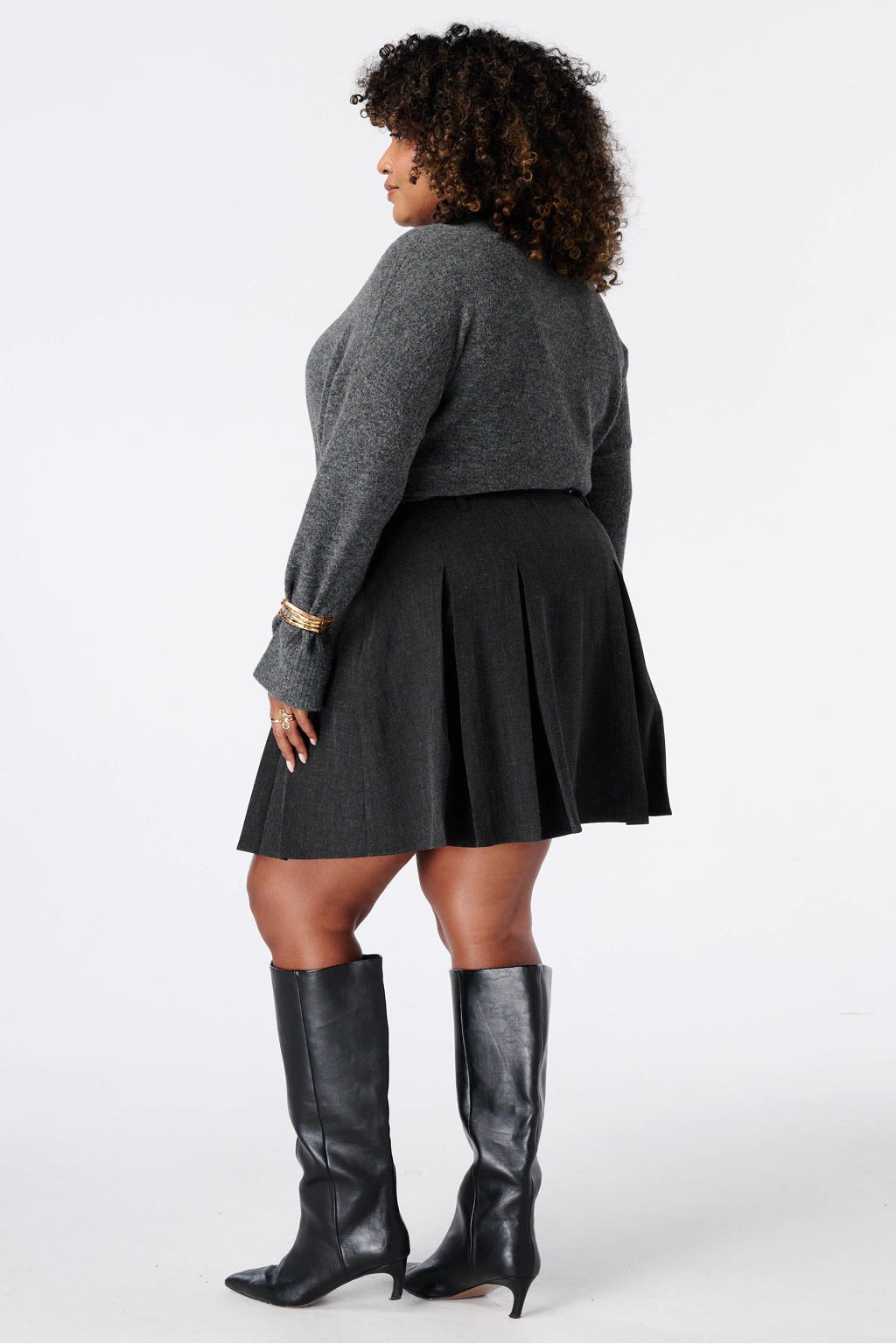Grijze dames MS Mode Plus Size korte rok gemaakt van polyester en met ritssluiting