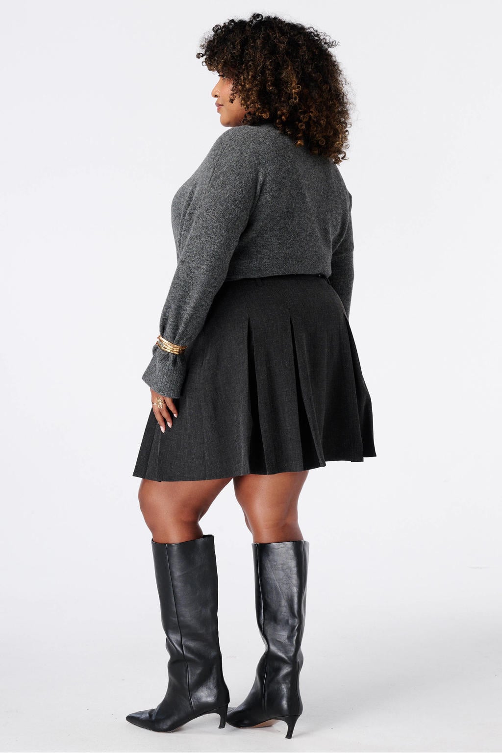 Grijze dames MS Mode Plus Size korte rok gemaakt van polyester en met ritssluiting