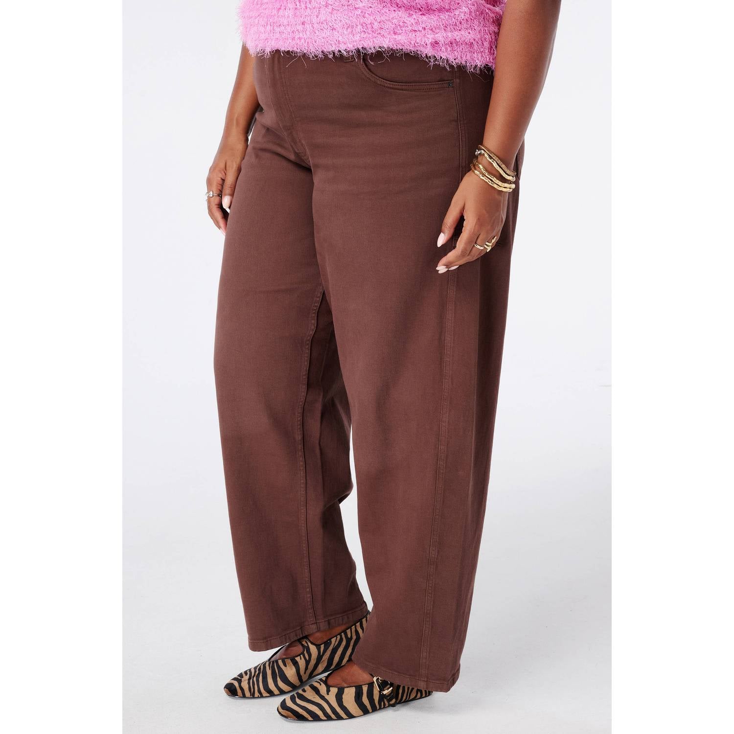 MS Mode high waist barrel jeans bruin