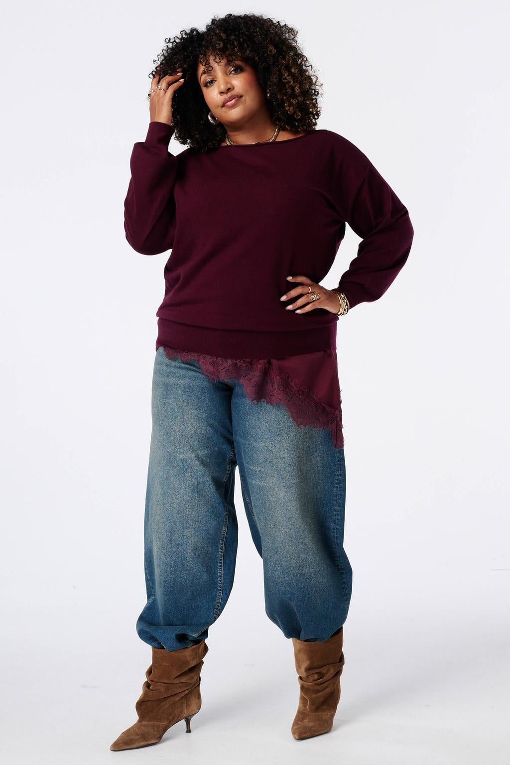 MS Mode off shoulder trui - bordeaux