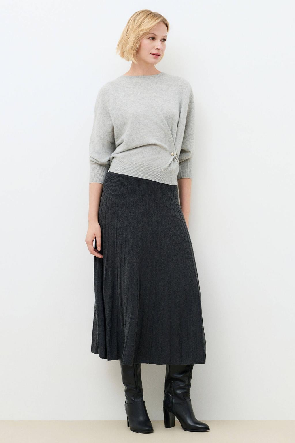 Caroll wollen midi plissé rok met plooien - granite gray