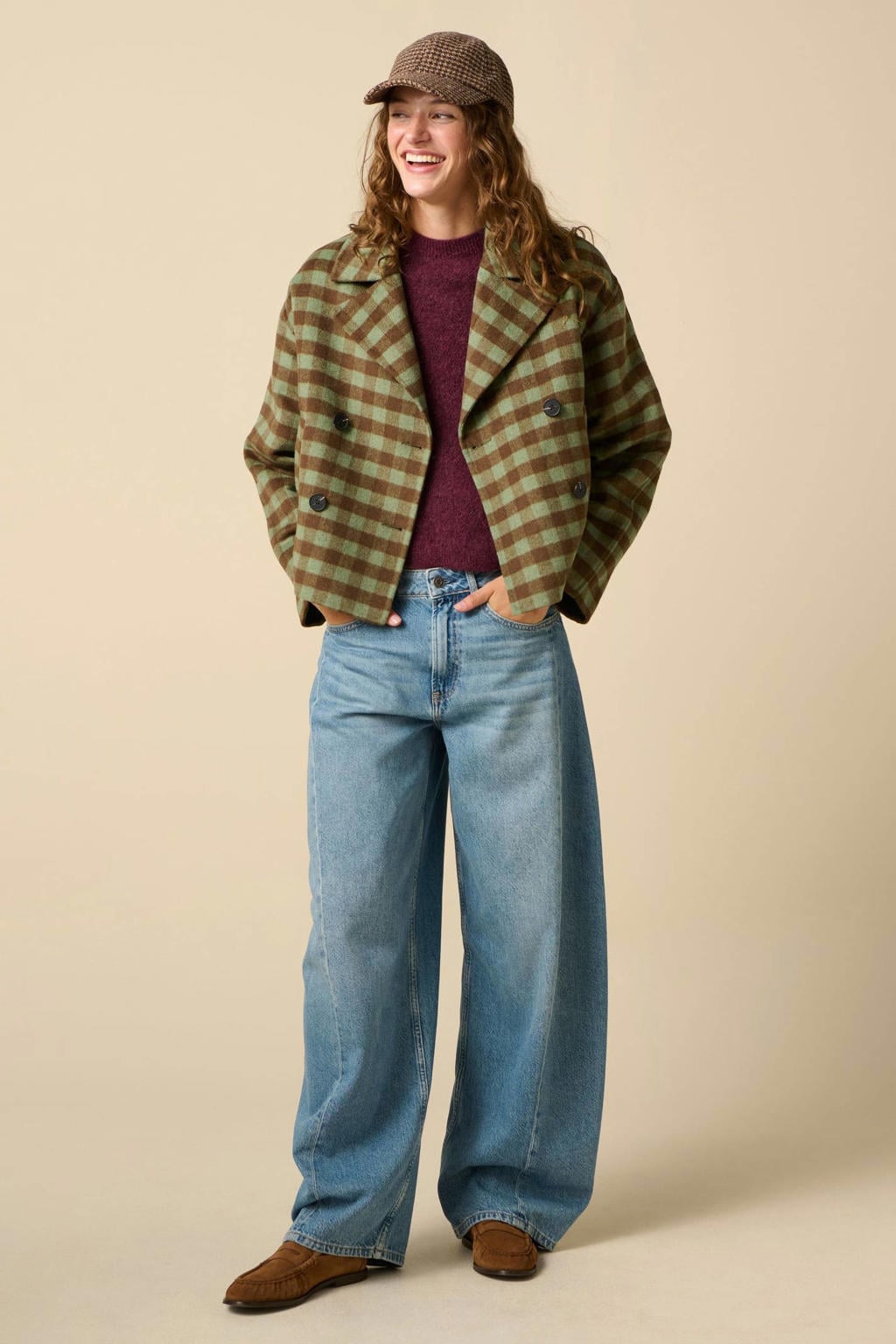 Sissy-Boy wollen geruite mantel - groen/bruin