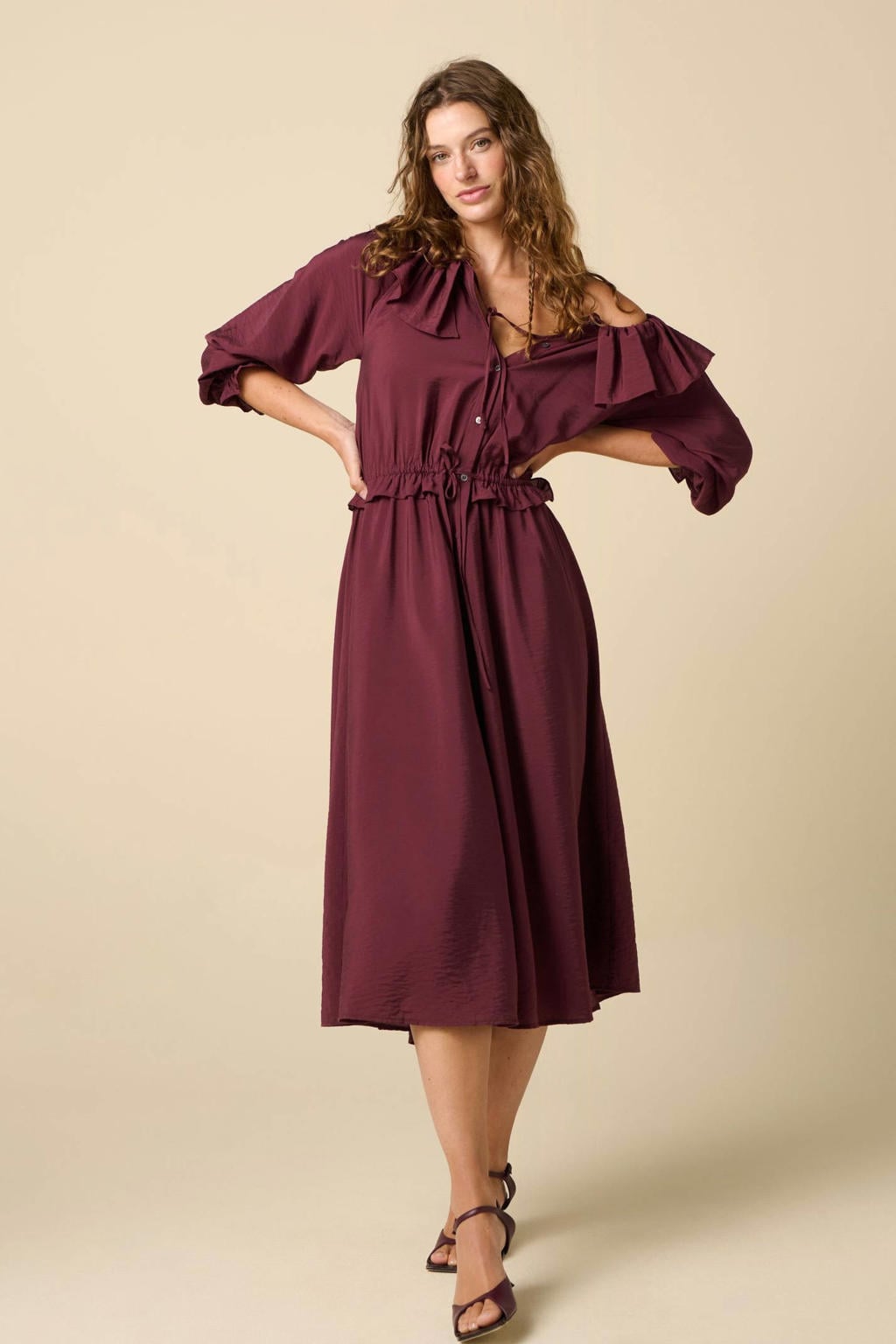 Sissy-Boy midi jurk met ruches - donkerrood
