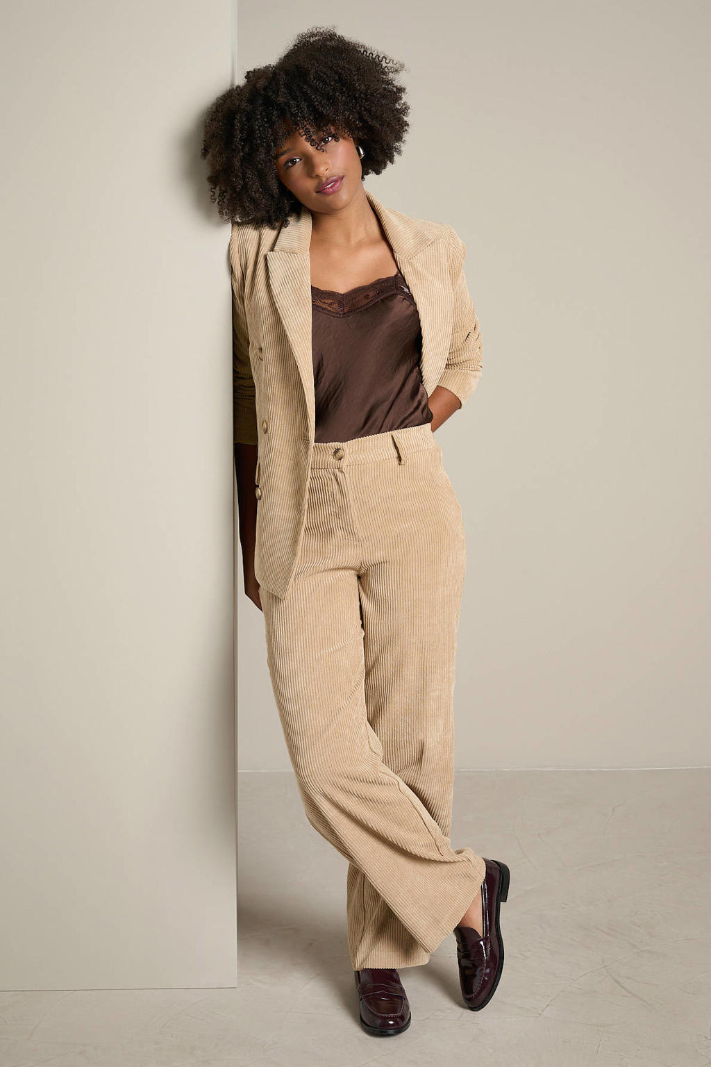 LOLALIZA wide leg corduroy broek - beige
