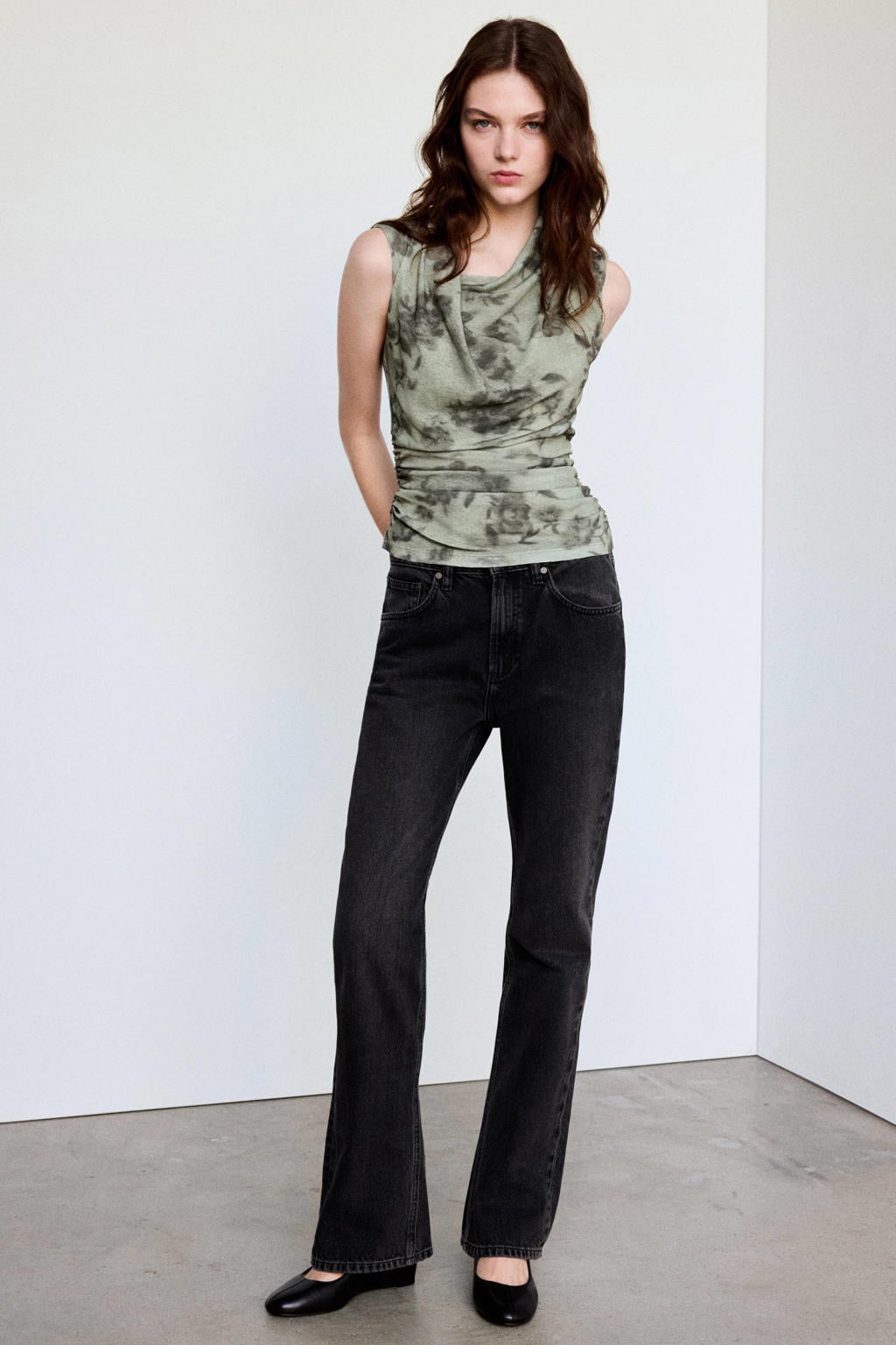 Groene dames Mango van polyester met watervalhals