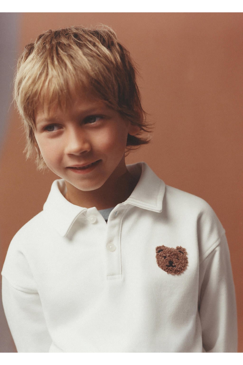 Witte jongens Mango Kids sweater met backprint, lange mouwen, ronde hals en geribde boorden