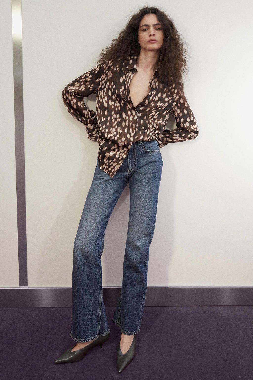 Dark blue denim dames Mango flared jeans van denim met regular waist, rits- en knoopsluiting en effen