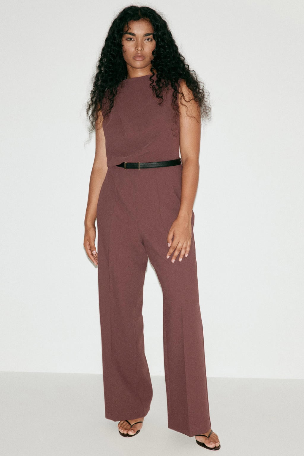 Mango jumpsuit met ceintuur - roodbruin