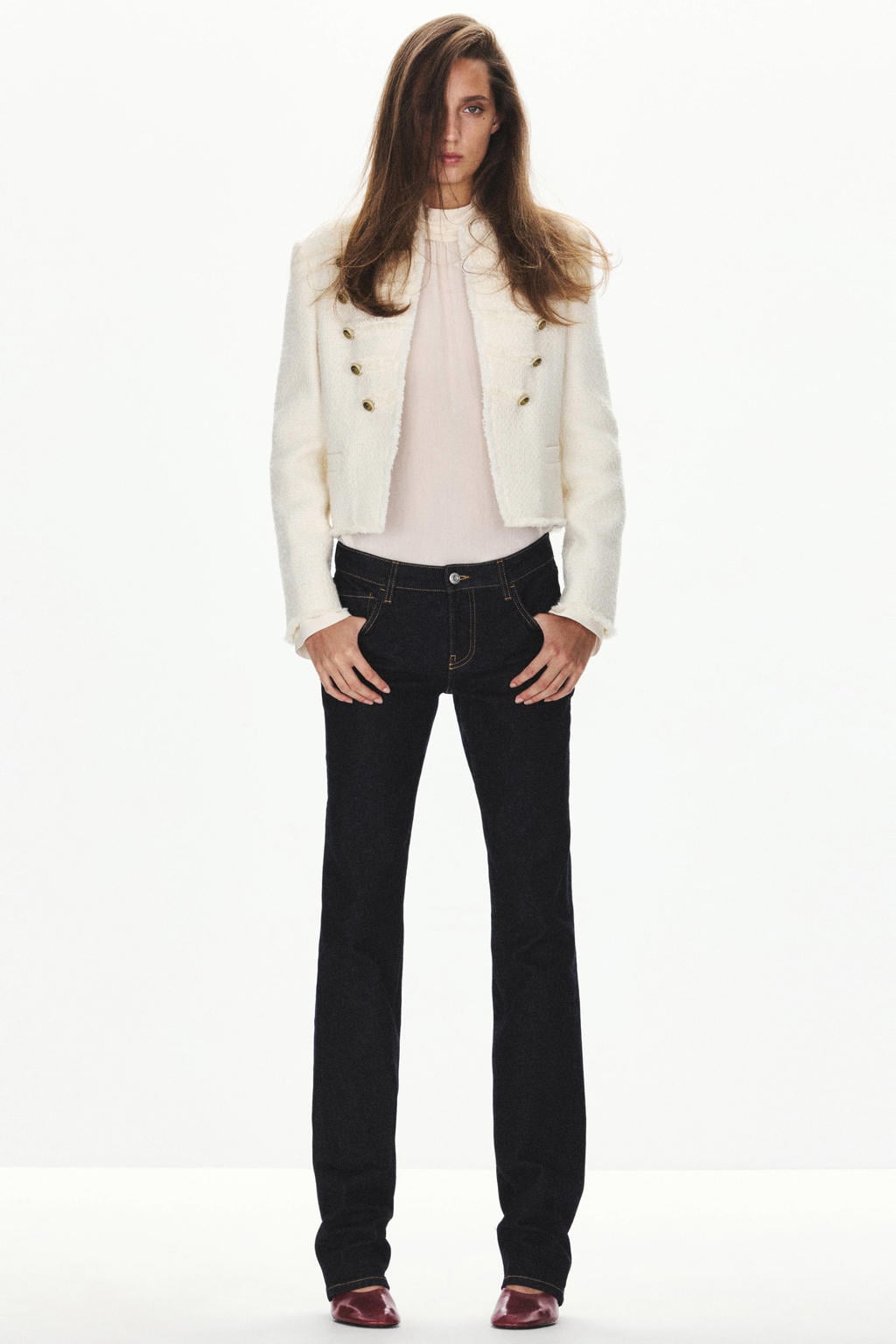 Ecru dames Mango tweed jas met effen en lange mouwen
