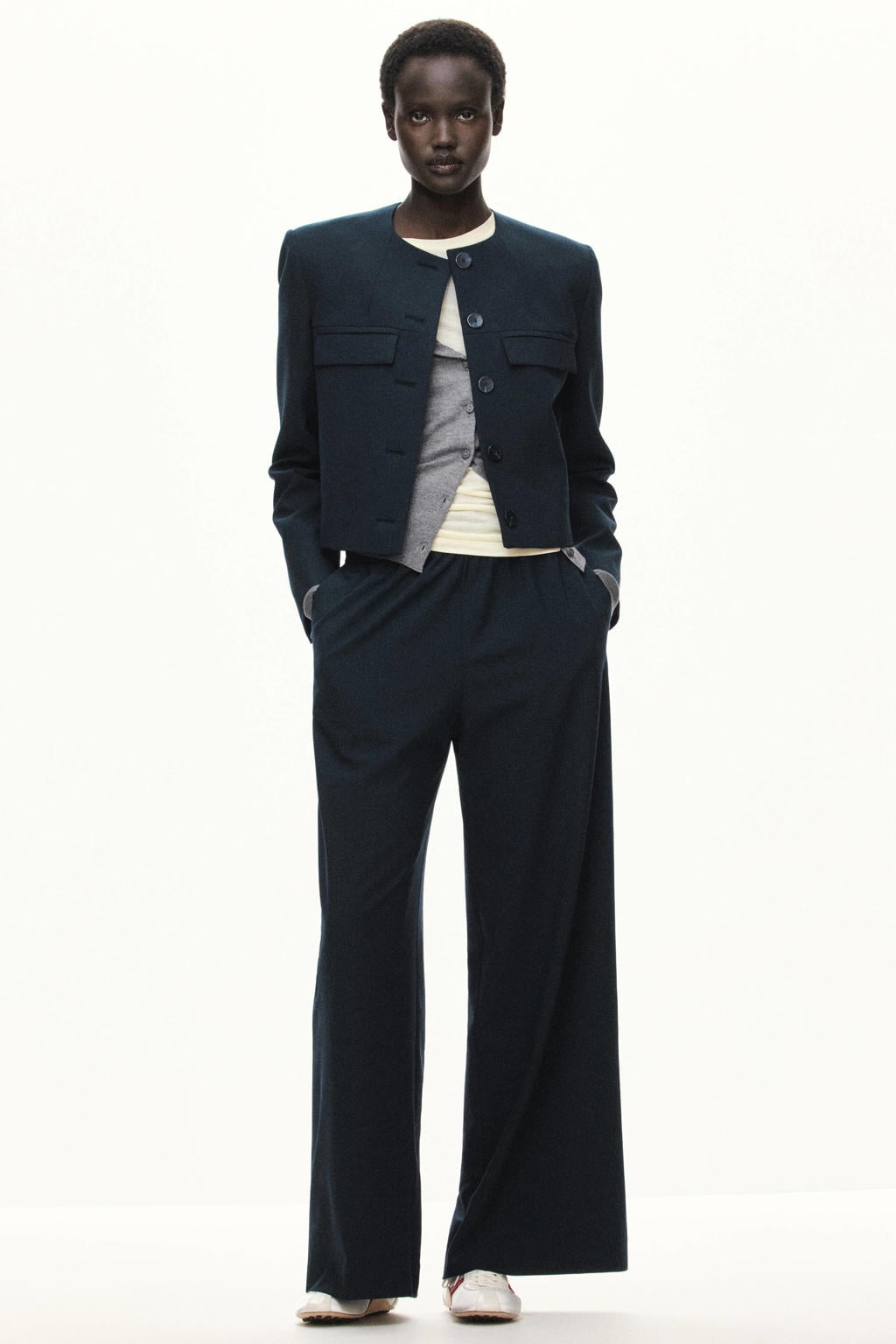 Blauwe dames Mango wide leg broek van viscose met effen