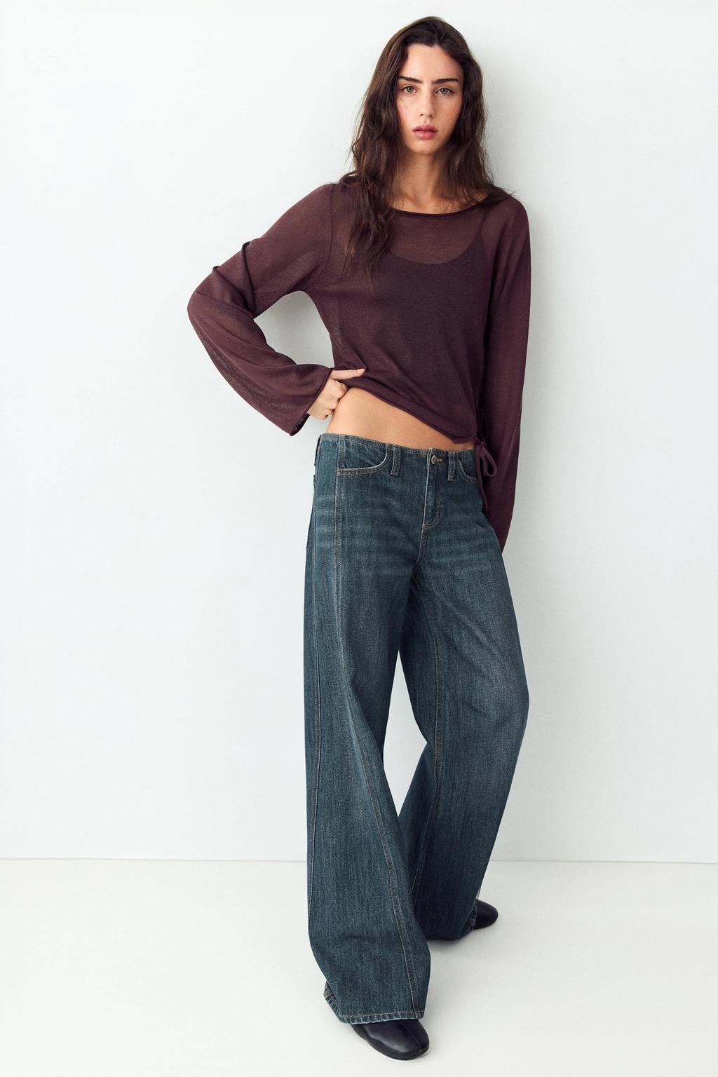 MANGO TEEN semi-transparante cropped blousetop met cut-out - donkerrood