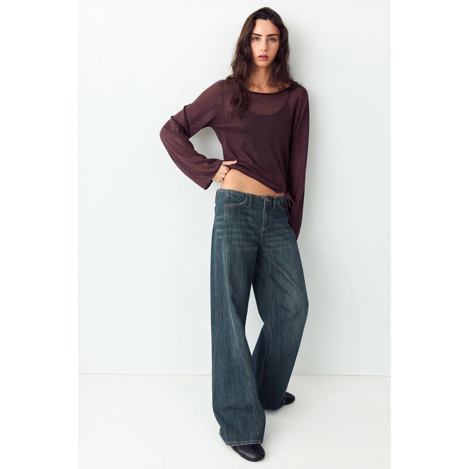 MANGO TEEN semi-transparante cropped blousetop met cut-out donkerrood