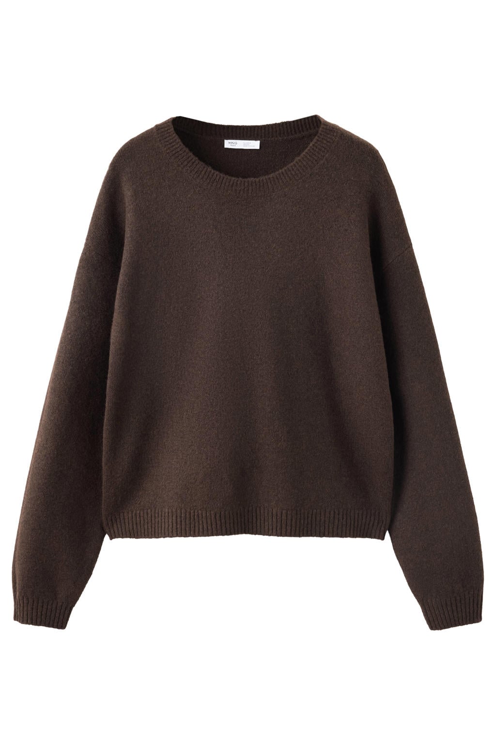 Donkerblauwe meisjes MANGO TEEN gebreide trui van polyester met effen, lange mouwen en ronde hals
