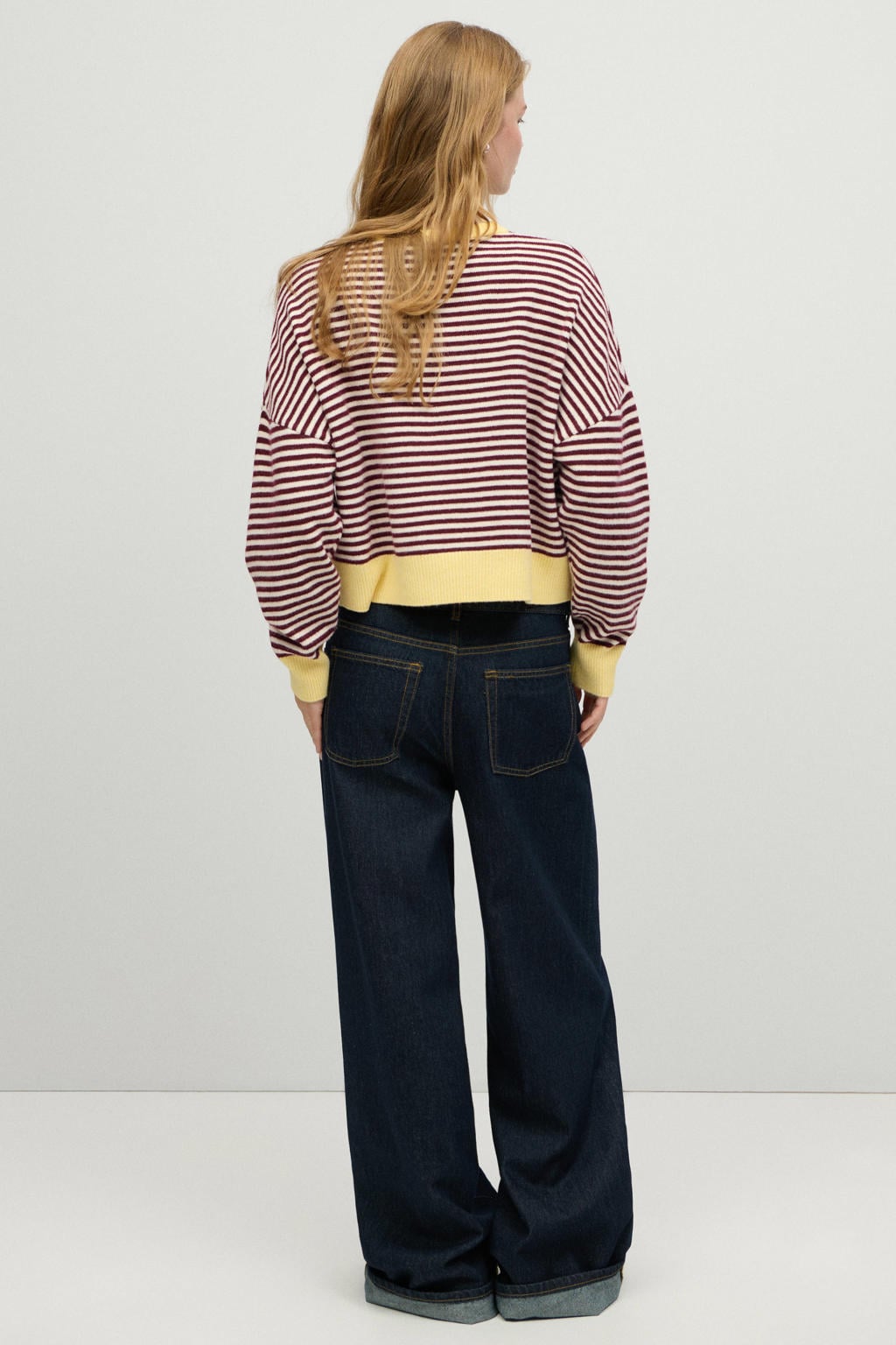 Donkerrood, wit en gele meisjes MANGO TEEN gebreide gestreepte trui van polyester met lange mouwen en ronde hals