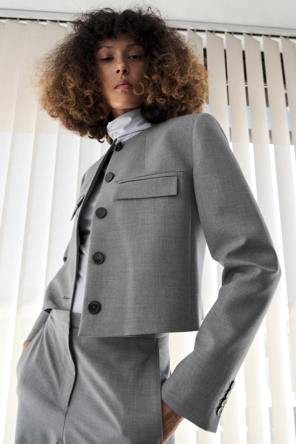 Mango cropped blazer - grijs
