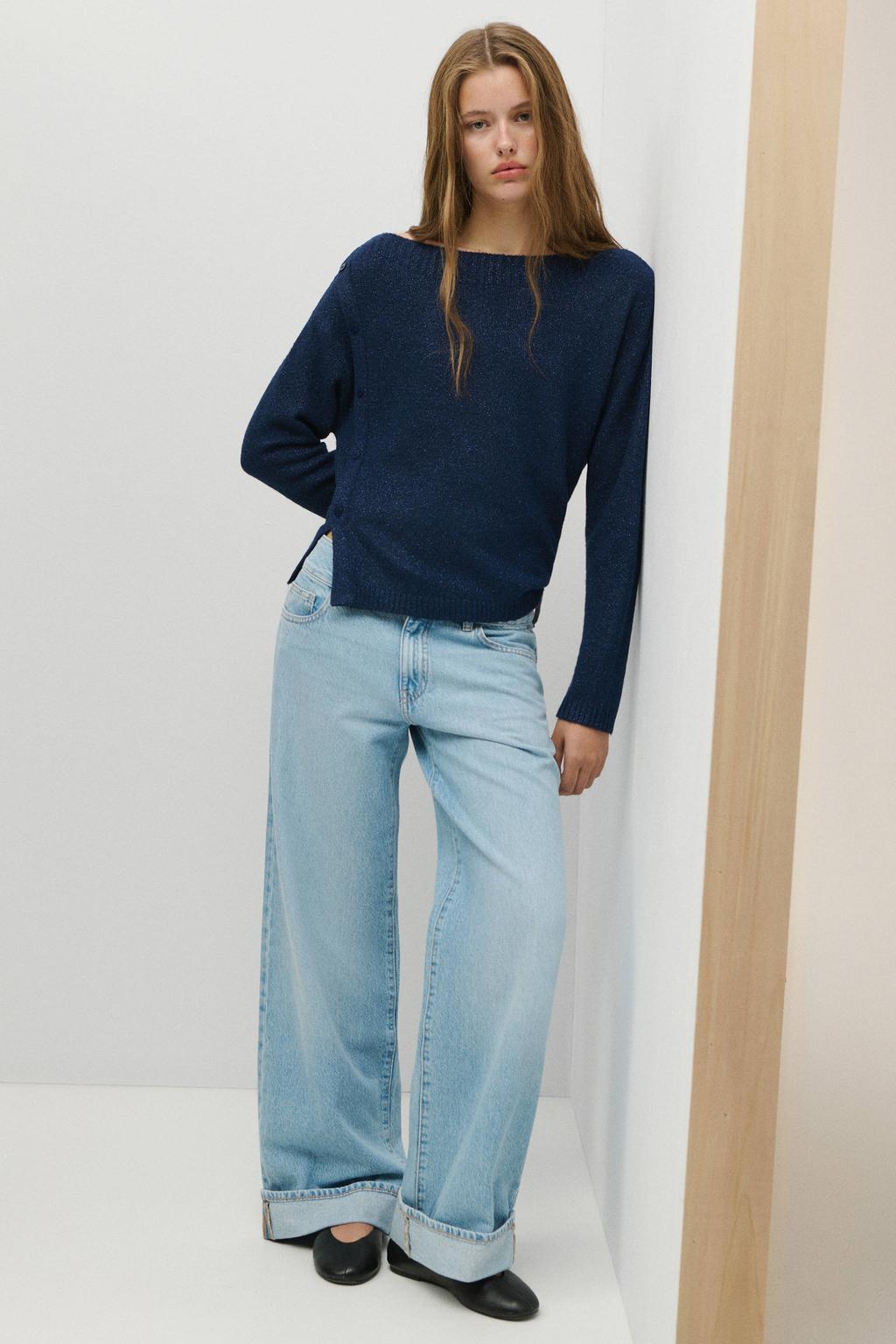 MANGO TEEN gebreide trui met glitters - marineblauw