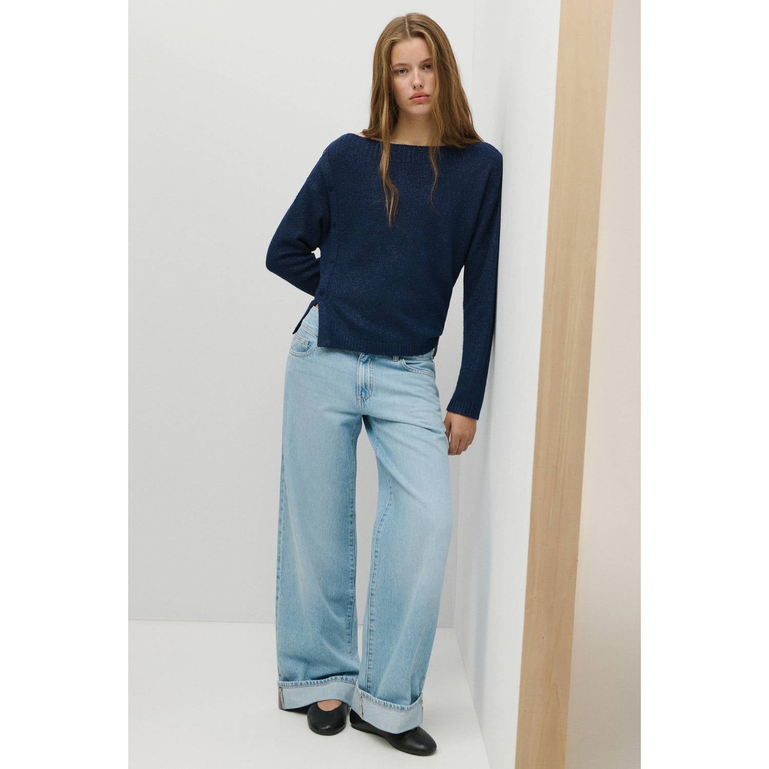 MANGO TEEN gebreide trui met glitters marineblauw