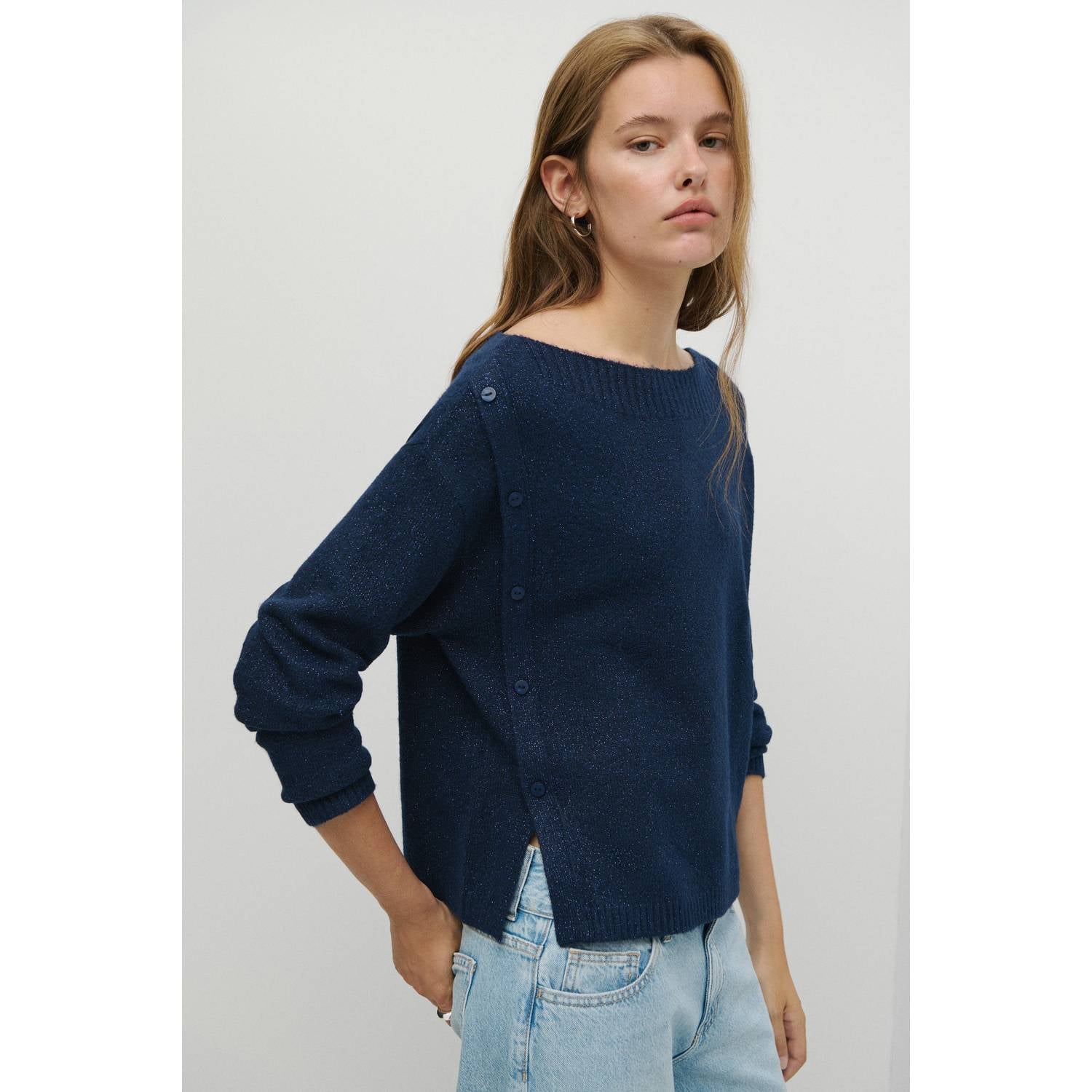 MANGO TEEN gebreide trui met glitters marineblauw