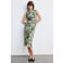 Mango gebloemde bodycon midi jurk - groen