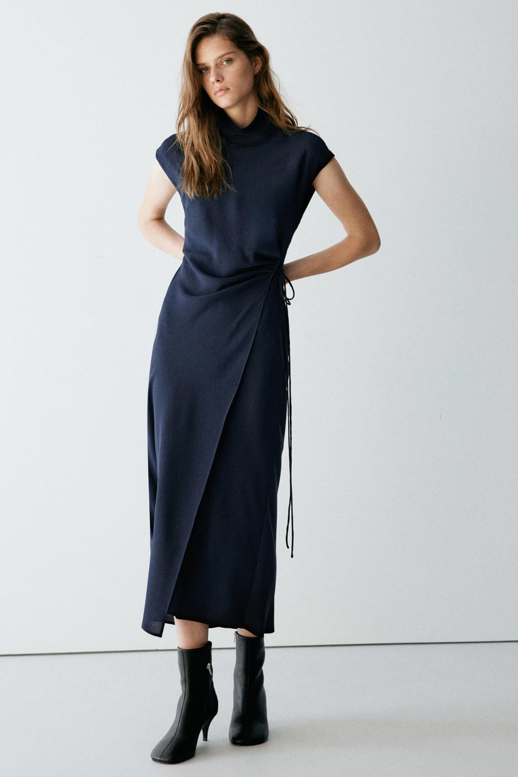 Donkerblauwe dames Mango van polyester met korte mouwen, col en knoopsluiting