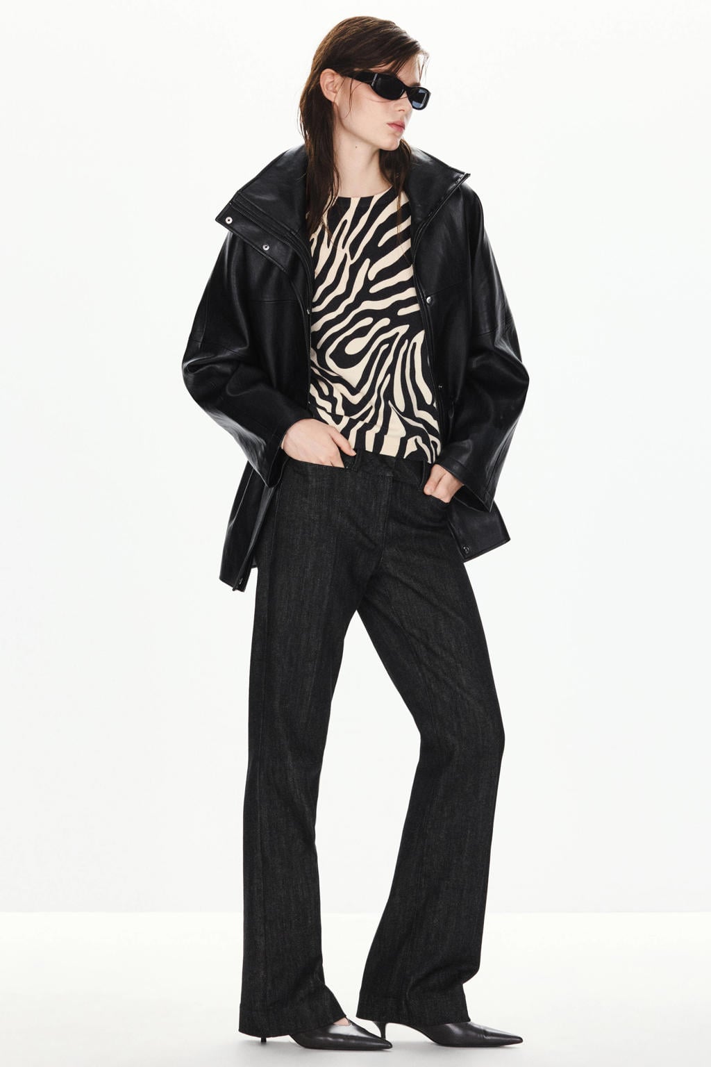 dames Mango trui van katoen met zebraprint, lange mouwen en ronde hals