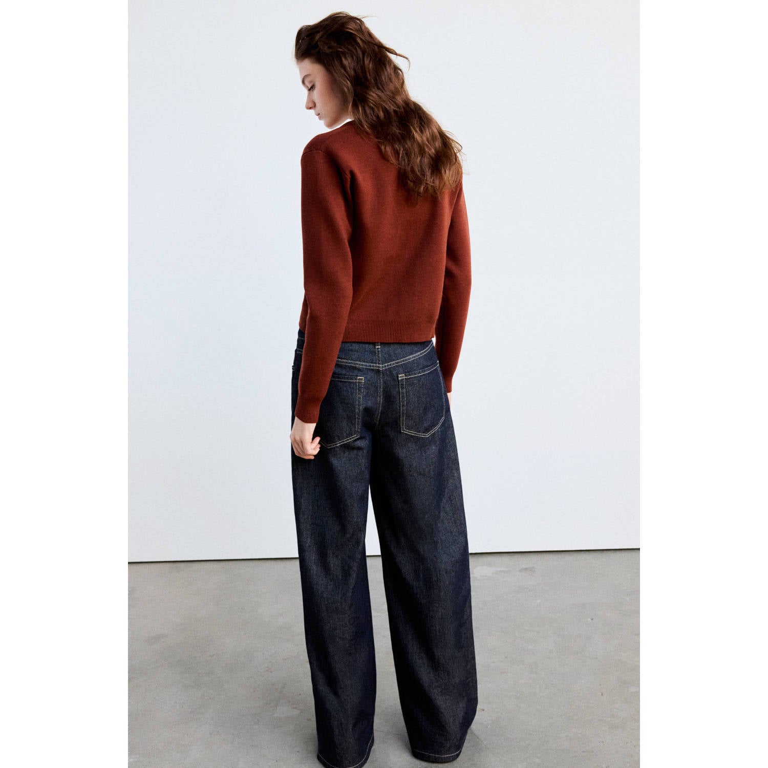 Mango gebreid vest roodbruin