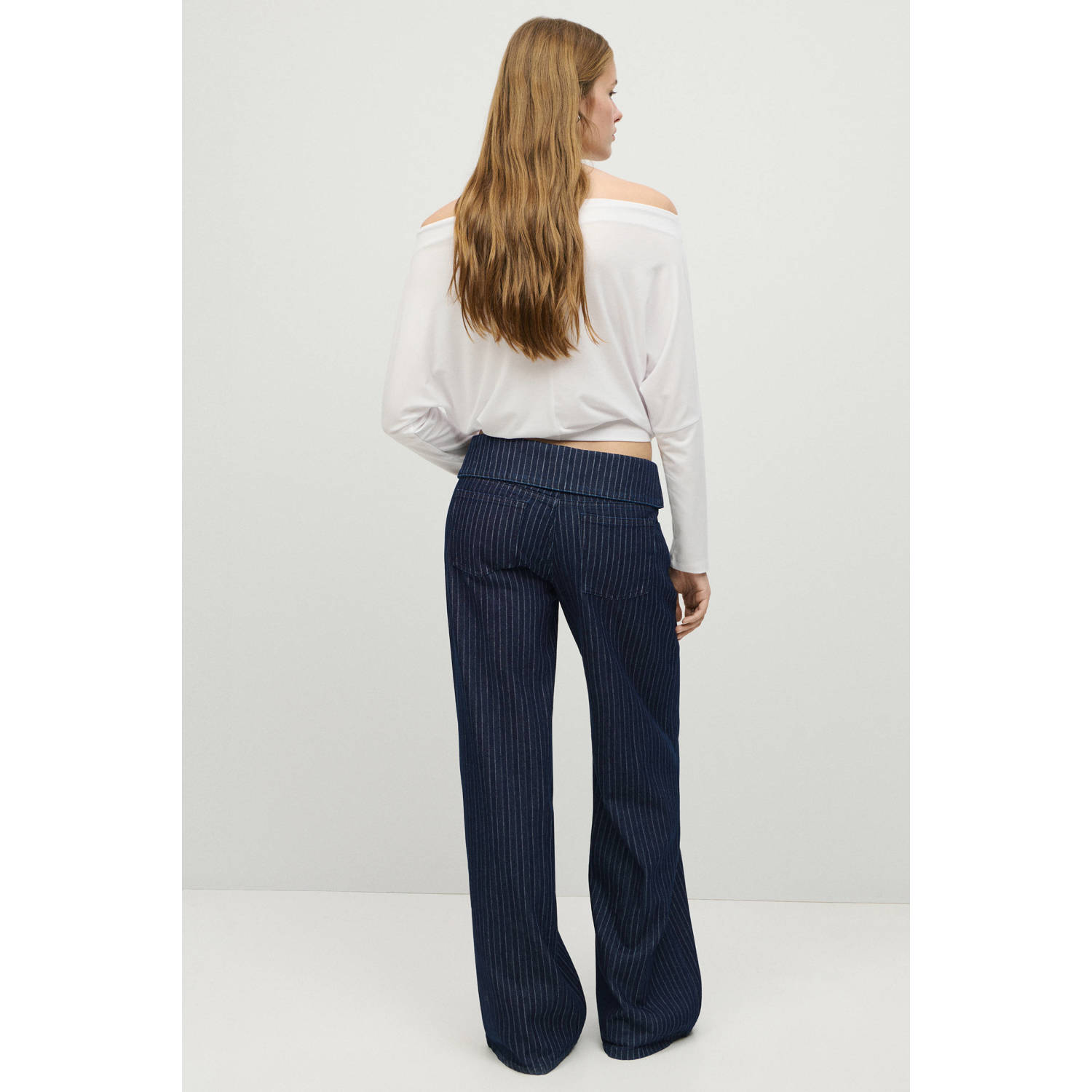 MANGO TEEN wide leg jeans met krijtstreep donkerblauw