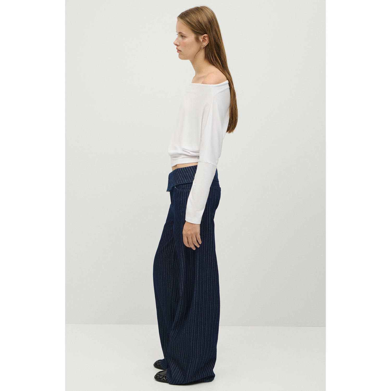 MANGO TEEN wide leg jeans met krijtstreep donkerblauw