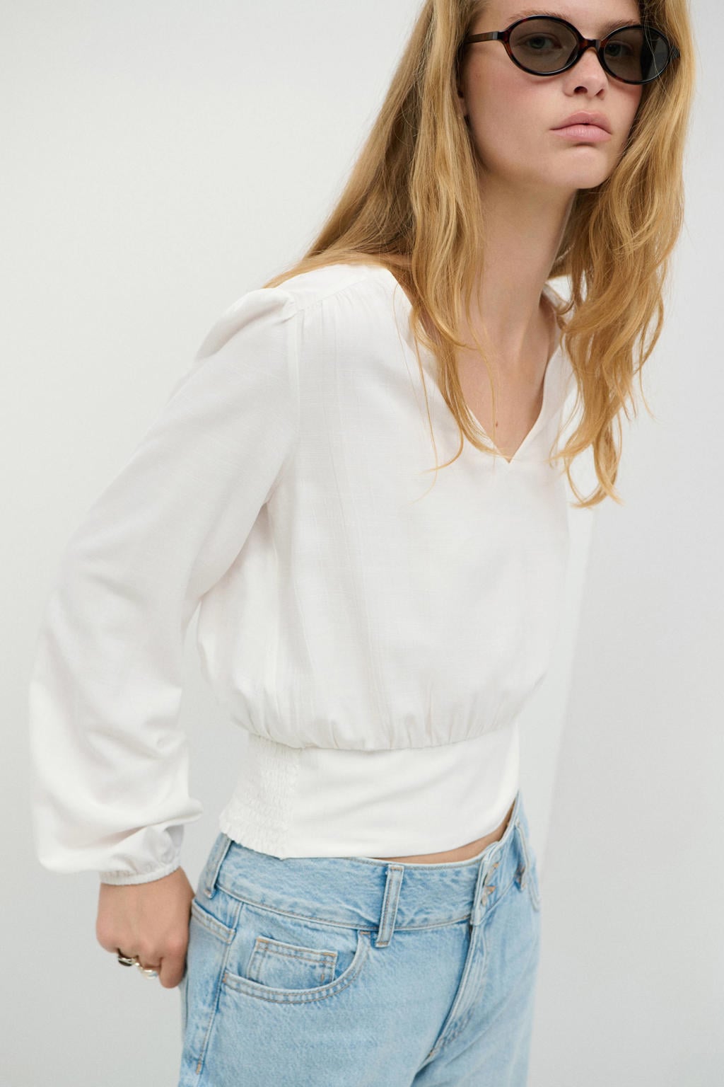MANGO TEEN blousetop met smockwerk - wit