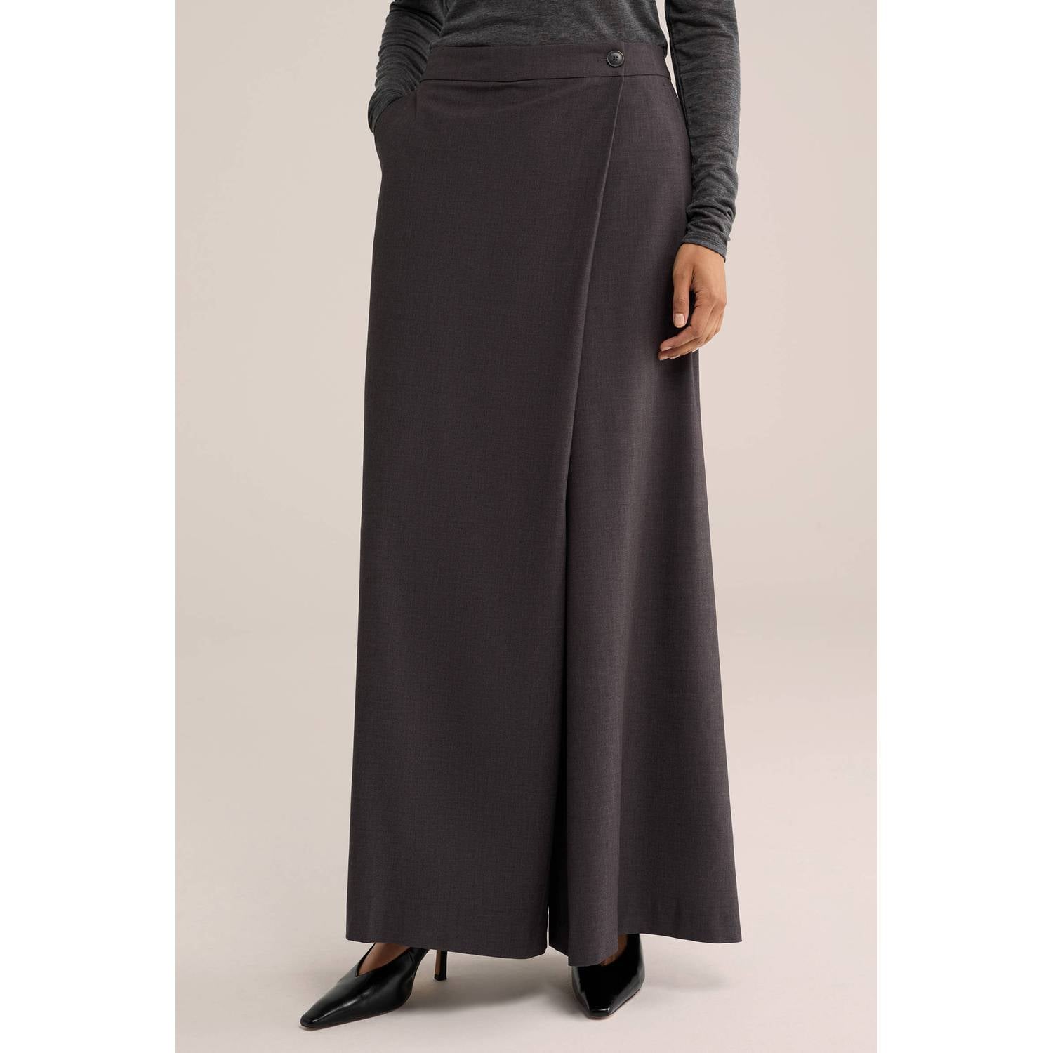 WE Fashion WE STUDIO wide leg wrap broek antraciet
