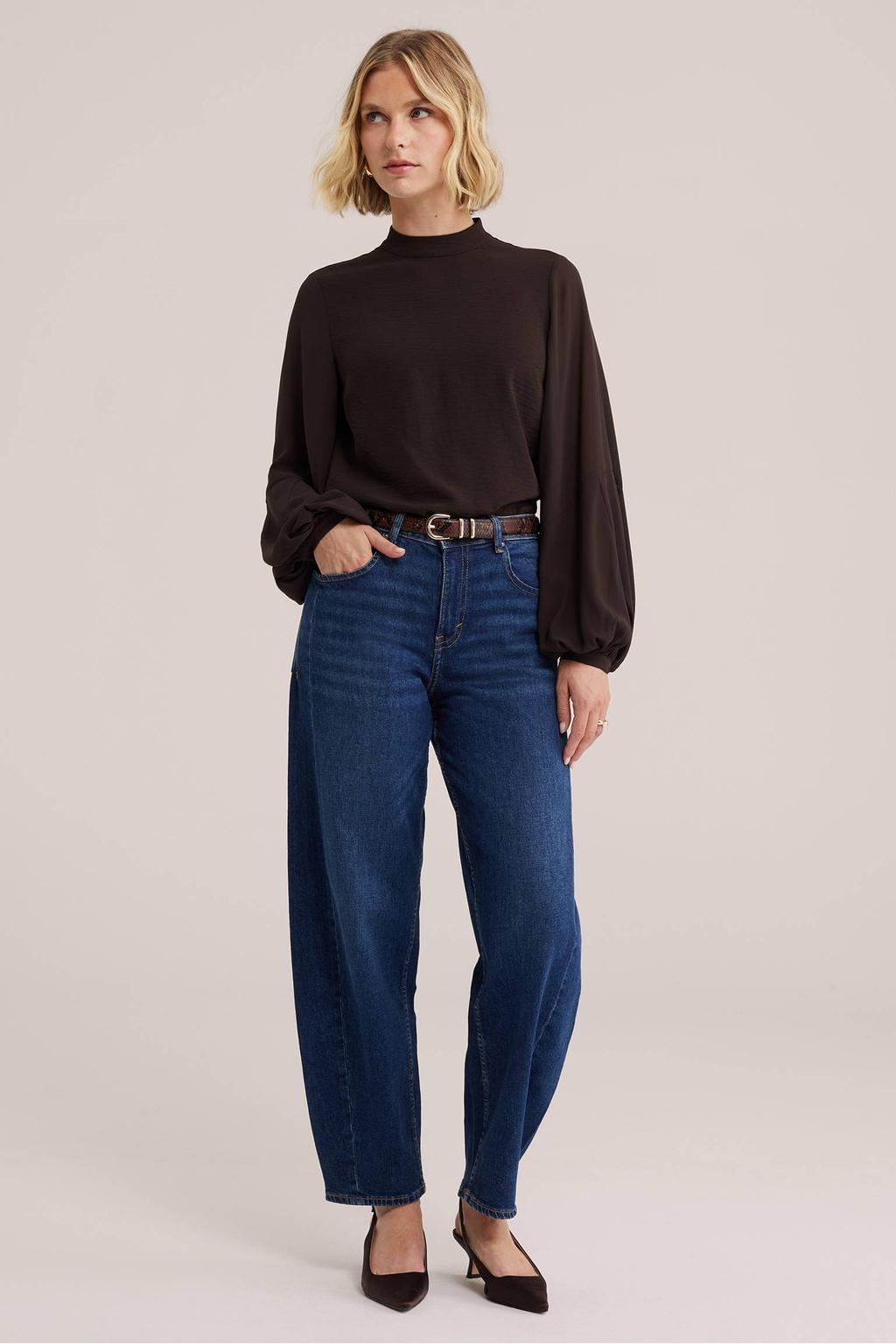 WE Fashion blousetop - donkerbruin