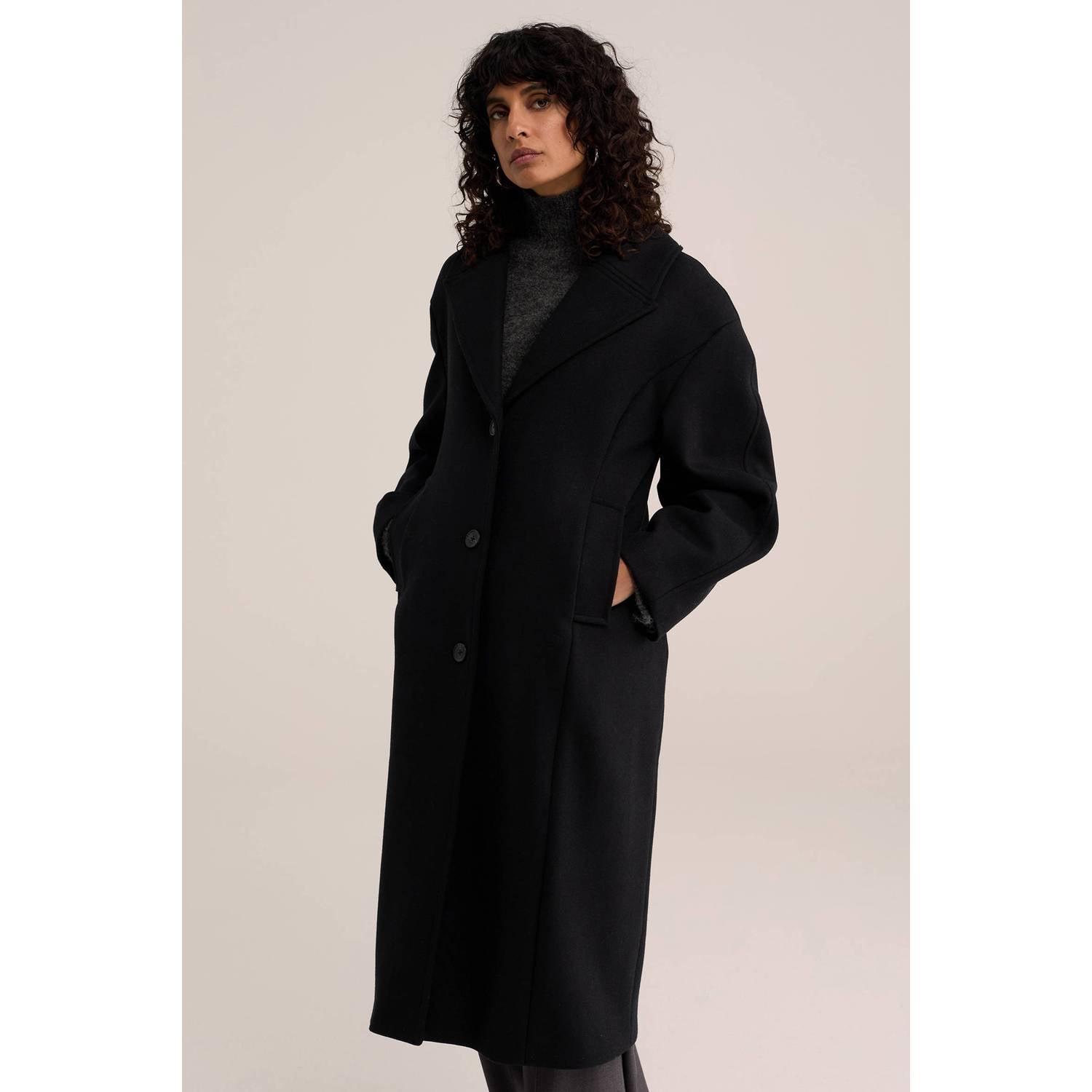 WE Fashion WE STUDIO wollen wintermantel zwart