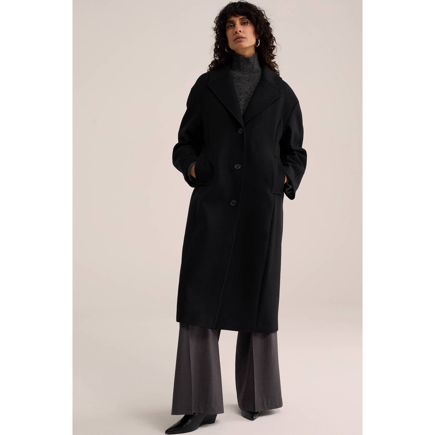 WE Fashion WE STUDIO wollen wintermantel zwart