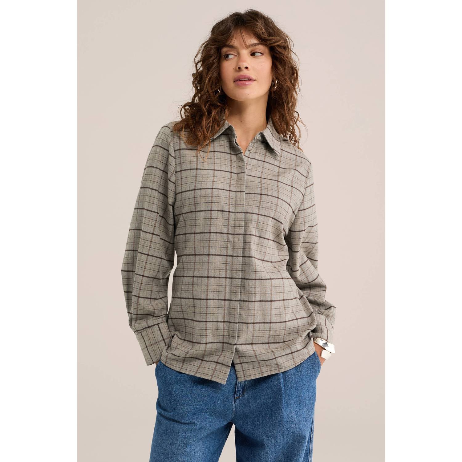 WE Fashion geruite blouse grijs bruin
