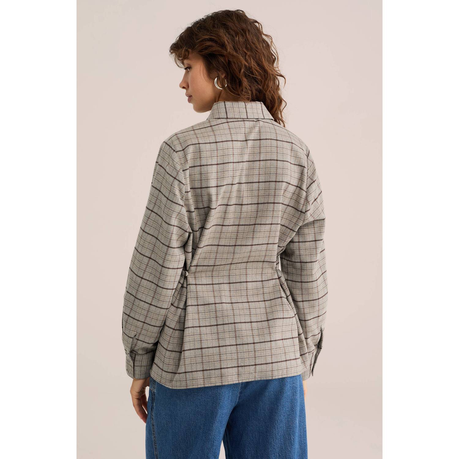 WE Fashion geruite blouse grijs bruin