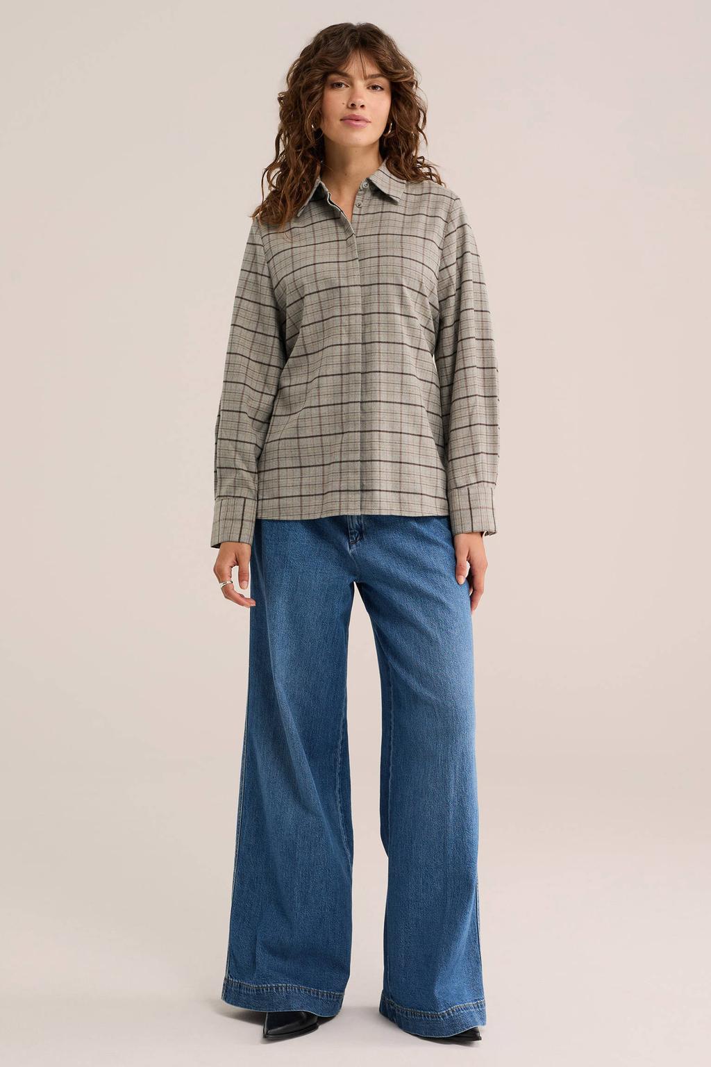 WE Fashion geruite blouse - grijs/bruin