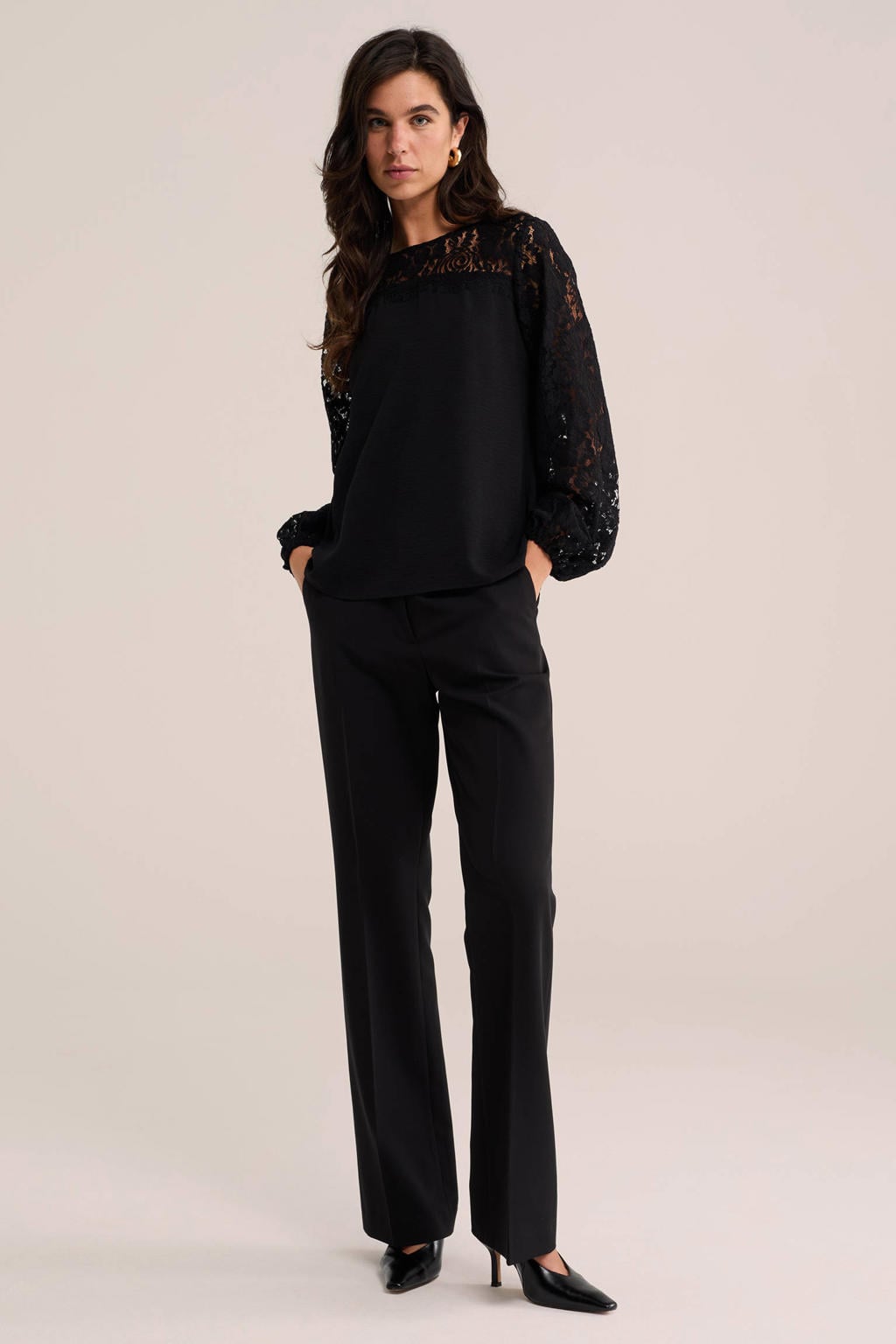 WE Fashion kanten top - zwart