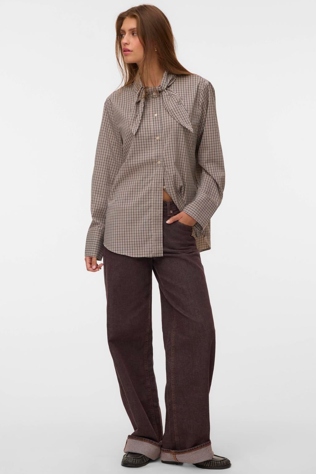 VERO MODA geruite blouse - bruin