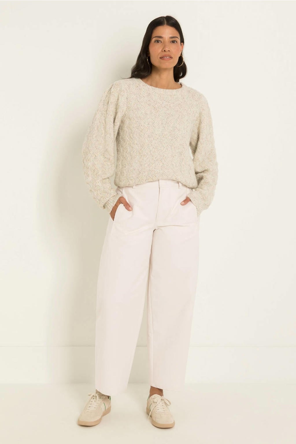 Ecru dames CLAUDIA BY CLAUDIA STRÄTER barrel jeans van denim met regular waist, rits, haak- en knoopsluiting en effen