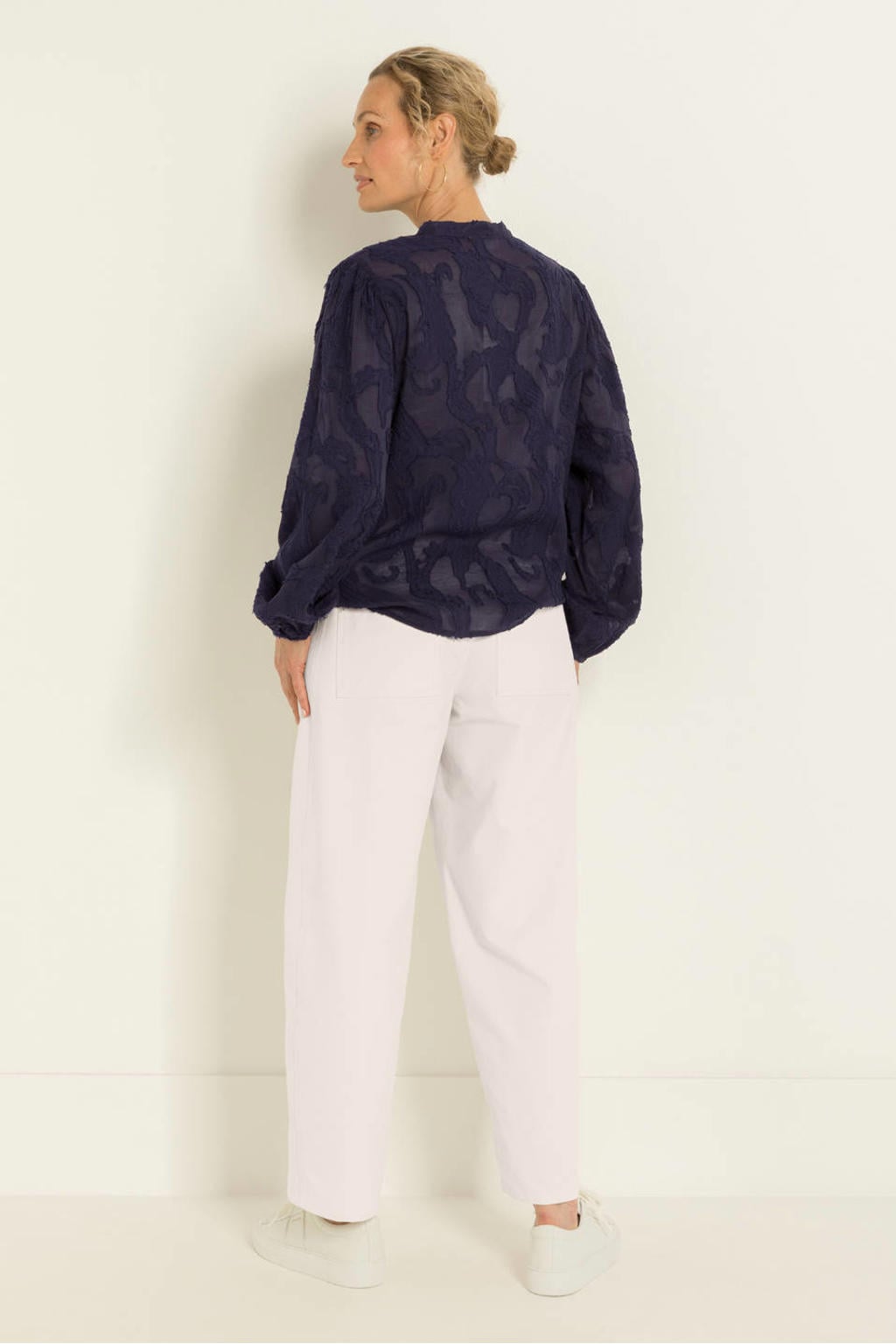 Blauwe dames CLAUDIA BY CLAUDIA STRÄTER blouse van viscose met effen, lange mouwen, ronde hals en knoopsluiting