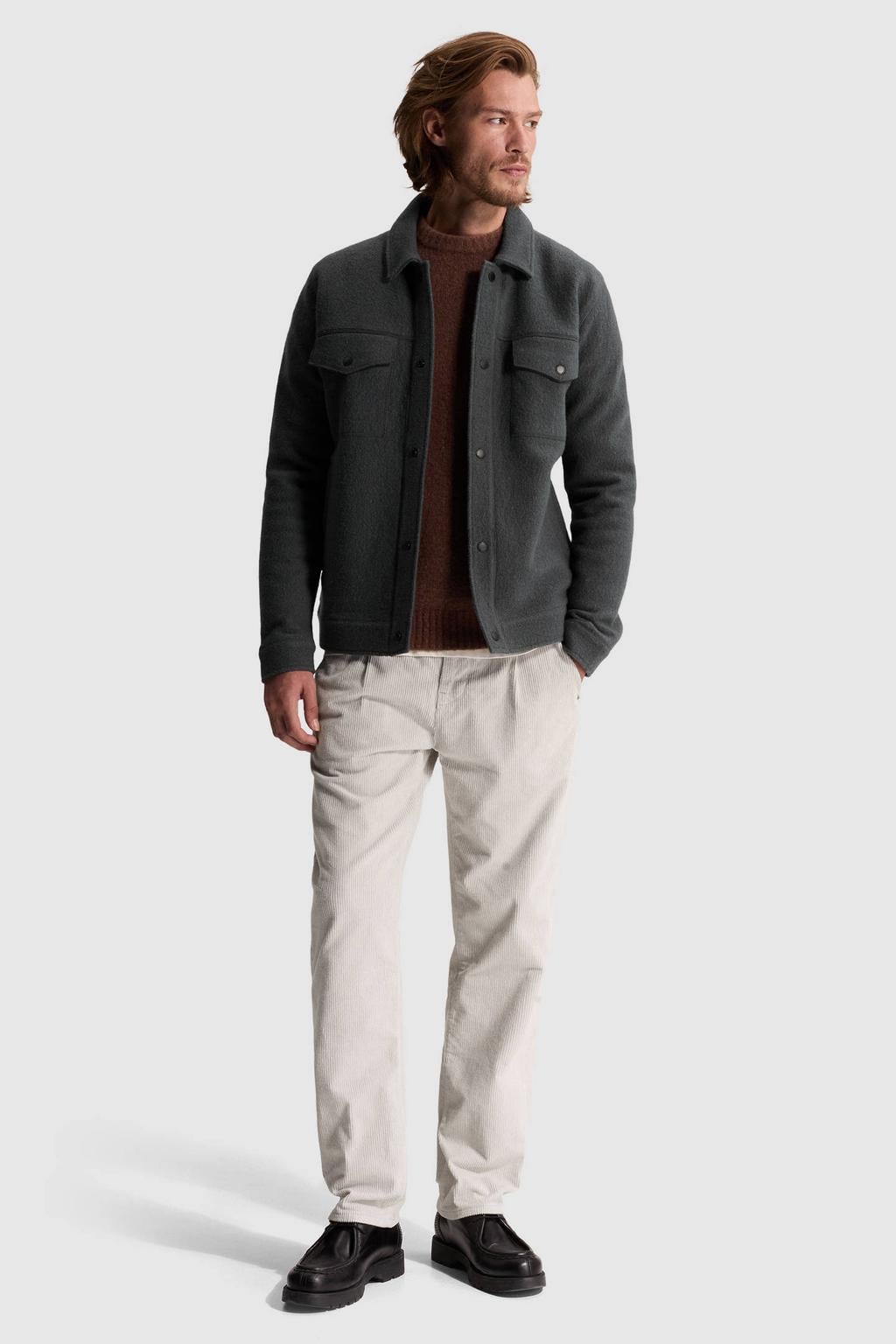 Cast Iron regular fit overshirt met wol - grijsblauw