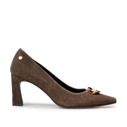 Floris van Bommel F-design suède pump donkerbruin